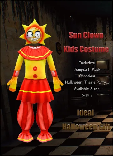 Vista 3 de Disfraz de payaso del sol para niños, conjunto de overol de Halloween para cosplay de 6 a 10 años