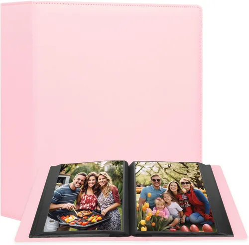Vista 13 de Álbum de fotos 8x10 de 168 bolsillos con capacidad para 168 fotos, cubierta de piel de gran capacidad para fotos familiares de 8 x 10, álbum de Beige