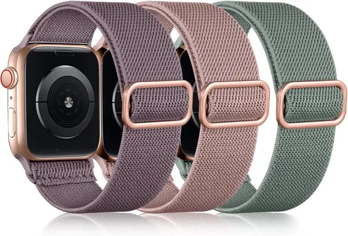 Vista 23 de DaQin Paquete de 3 bandas elásticas Solo Loop compatibles con Apple Watch para hombres de 49 mm, 46 mm, 45 mm, 44 mm, 42 mm, correa elástica
