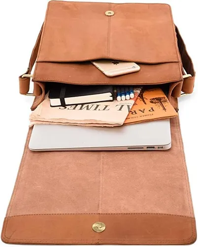 Vista 5 de LEABAGS Bolso de mensajero de cuero Cuero auténtico de búfalo hasta 13 pulgadas para laptop Bolsa de hombro Bandolera Maletín Trabajo Vintage