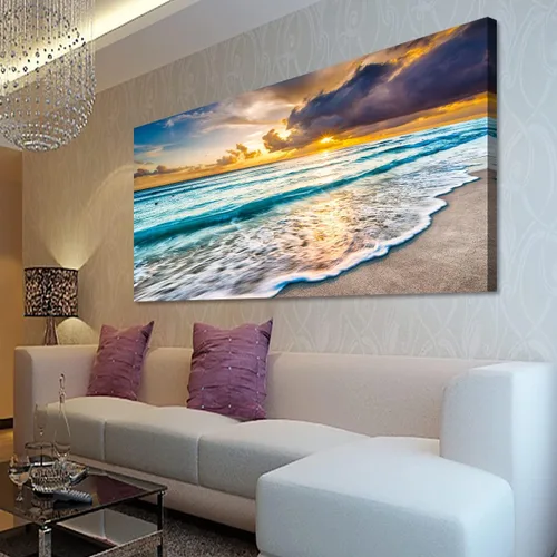 Vista 19 de Cuadros de Lienzo de la Costa de la Playa Arte de Pared para Sala de Estar Oficina Dormitorio Decoración de Pared, Impresiones de Arte de Pared