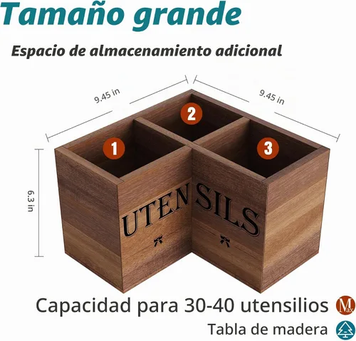 Vista 2 de Suli Soporte extra grande para utensilios de cocina con 3 compartimentos, organizador de utensilios de esquina para encimera, organizador
