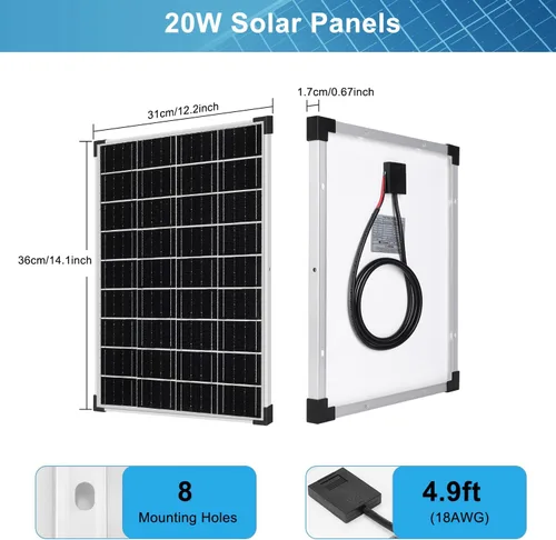Vista 5 de Kit de paneles solares monocristalinos de batería solar de 12 V 10 A, controlador de carga con cable de extensión y clips, terminal de junta tórica