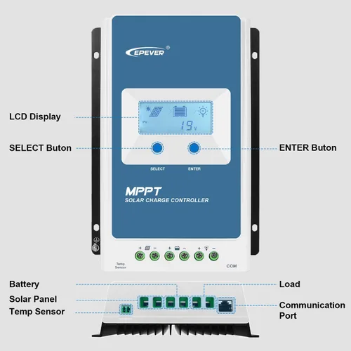 Vista 3 de EPEVER Controlador de carga MPPT 10a con pantalla LCD, entrada máxima de 100V, interruptor automático de 12V/24V
