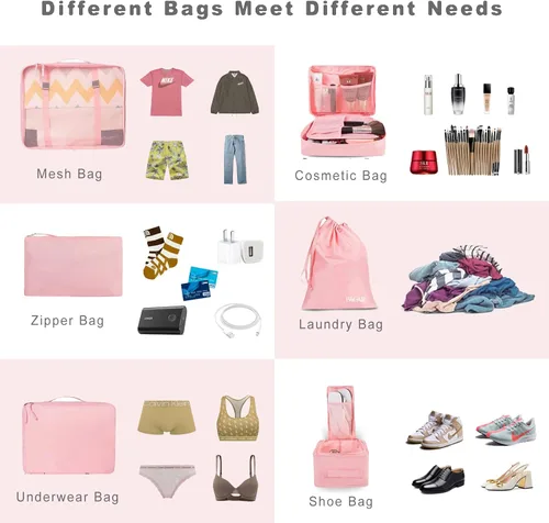 Vista 5 de BAGAIL - Conjunto de 7 u 8 bolsas y maletines organizadores de equipaje, ideales como accesorios de viaje