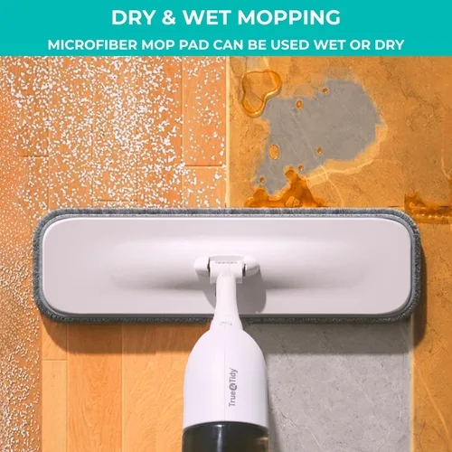 Vista 3 de True & Tidy® 2 piezas de repuesto de almohadilla de fregona de microfibra para rociador SPRAY-250 multisuperficie con botella de agua recargable