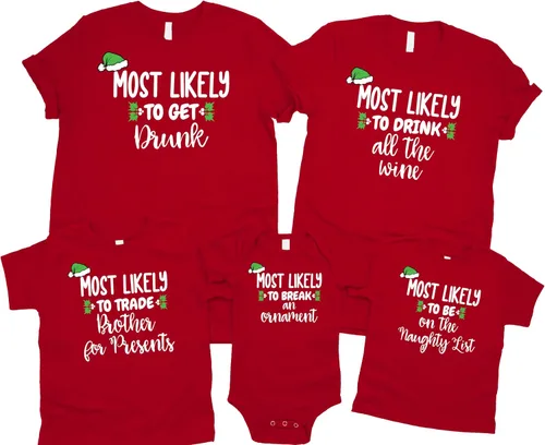 Vista 4 de Camisetas navideñas a juego para la familia, divertidas camisetas de Navidad, camisetas de Navidad a juego, color negro