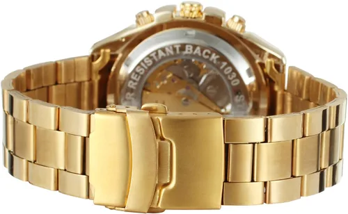 Vista 3 de FORSINING Reloj de esqueleto analógico automático para hombre con pulsera de acero inoxidable, Oro, Automático, reloj esqueleto