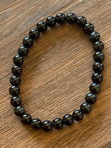 Vista 4 de Pulsera de ónix negro redonda de 0.236in elástica de 6 12 pulgadas con cuentas nunca usadas #20024
