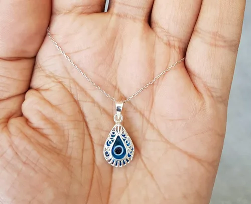 Vista 5 de Mystic Jewels - Colgante de plata de ley 925 con forma de gota de cristal con cadena de plata (forma de ojo)