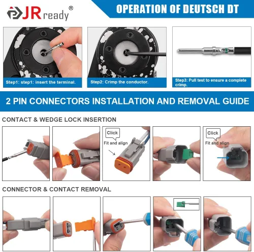 Vista 7 de JRready Kit de conectores Deutsch de 2 pines con contactos sólidos de tamaño 16 (14-20AWG), conector impermeable Deutsch de 2 pines de la serie