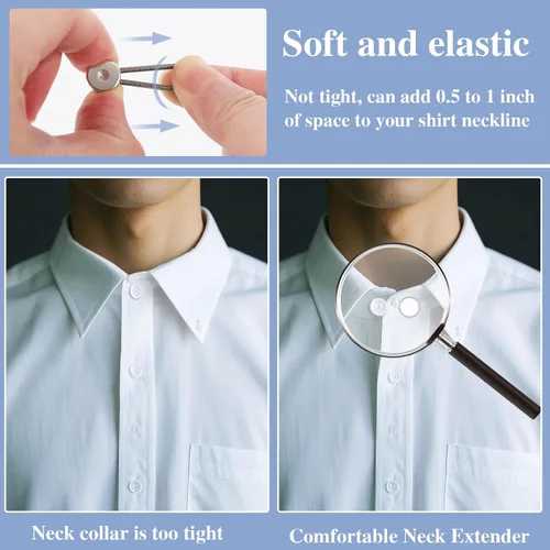 Vista 4 de 12 extensores de cuello elásticos y ajustables para camisas de hombre, cómodos extensores de botón de cuello para camisas de vestir y trajes