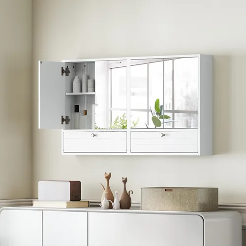 Vista 6 de Giantex Armario de baño montado en la pared con espejo organizador de almacenamiento con estante de almacenamiento extraíble, botiquín, blanco