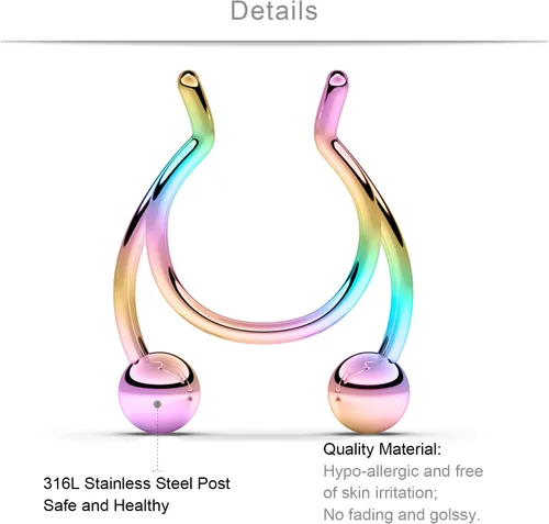 Vista 3 de SCERRING Aros falsos de acero inoxidable para tabique para nariz, piercing para nariz, piercing para el cuerpo, joyería de circonita cúbica