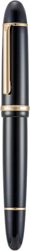 Vista 2 de Jinhao X159 - Pluma estilográfica acrílica negra # 8 punta mediana con borde dorado para escritura y caligrafía con convertidor de tinta de repuesto