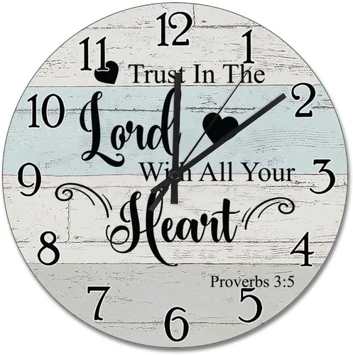 Vista 15 de Reloj de pared con versículo bíblico, con cita religiosa, reloj de madera, texto inspirador cristiano, reloj de madera rústico personalizado