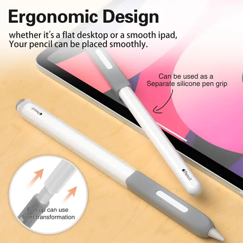 Vista 2 de Estuche para lápices compatible con Apple Pencil de 2ª generación, silicona translúcida duotone, [con 10 cubiertas de punta de silicona], soporta