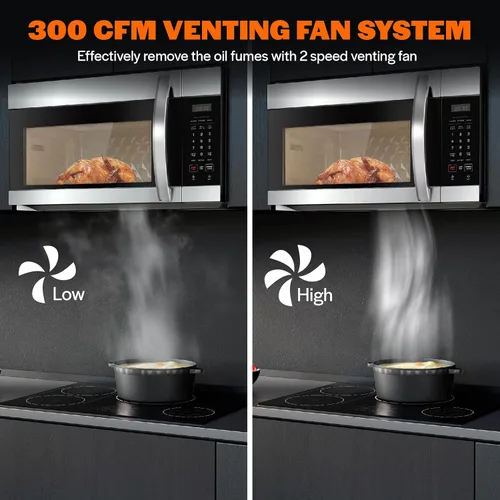 Vista 5 de Empava Horno de microondas sobre la estufa con control de pantalla táctil, 1000 vatios, ventilación de 300 CFM y cocción con sensor en acero