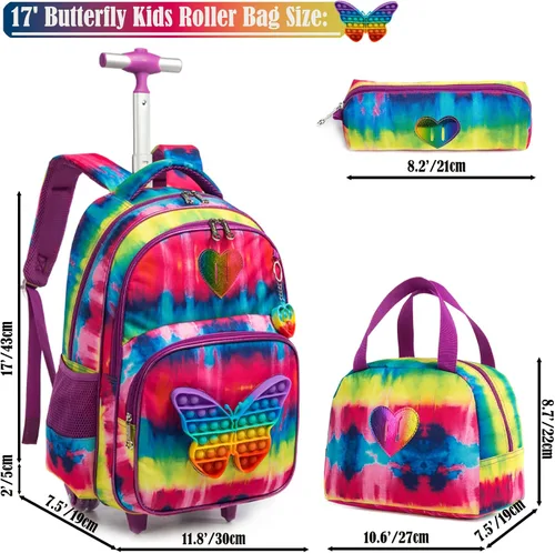 Vista 2 de Egchescebo Mochila con ruedas para niñas con ruedas para niños y niñas, mochila con ruedas