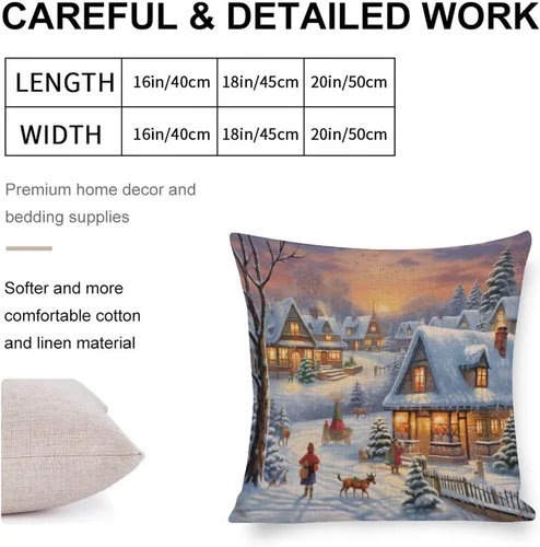 Vista 2 de Fundas de almohada de 16 x 16 pulgadas, diseño de pueblo de invierno, decoración de Navidad, para sofá, sala de estar, dormitorio