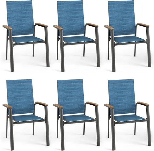 Vista 20 de MFSTUDIO Sillas de comedor para patio al aire libre, 2 sillas de patio con marco de metal con respaldo y reposabrazos, silla de patio resistente