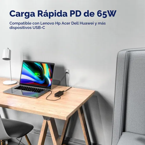 Vista 6 de Cargador USB C de 65 W para laptop Lenovo compatible con Lenovo Thinkpad X1 X13 T14 T15 E14 T480s T490 Yoga7 7i Chromebook, ADLX65YDC2A