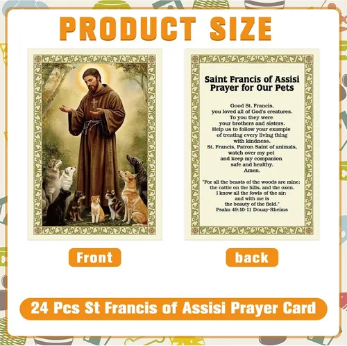 Vista 2 de Zeyune Medalla de San Francisco para perros con 24 tarjetas de oración de San Francisco de Asís, token de San Francisco de Asís, juego de regalo