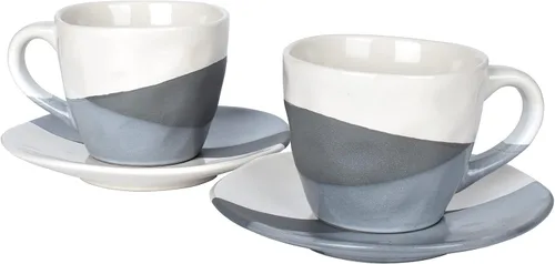 Vista 8 de Bosmarlin Juego de 2 tazas de café de gres con platillo para café con leche, capuchino, té, onzas, lavavajillas y microondas (negro, 2)