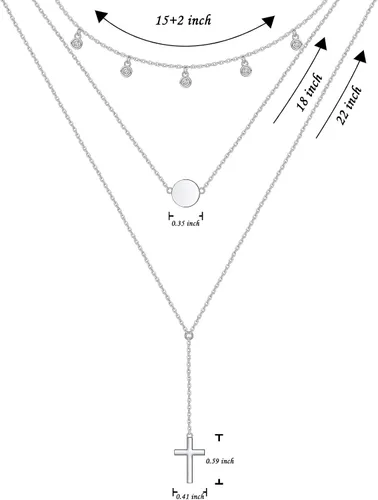 Vista 6 de DAOCHONG Collar en capas de plata de ley 925, collar multicapa triple de 3 capas, collar de cadena larga para mujer
