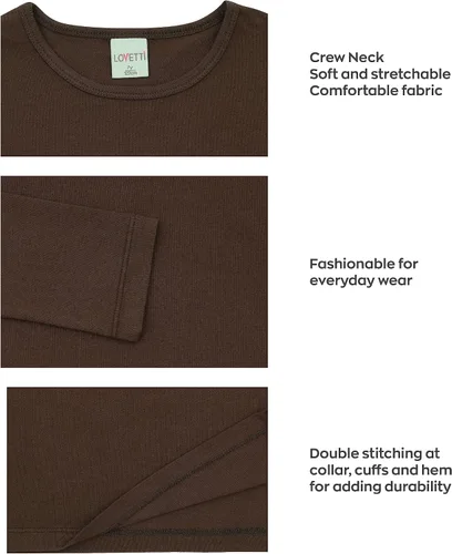 Vista 4 de Lovetti Camisas básicas de manga larga para niñas, de algodón turco, cuello redondo, ropa de moda