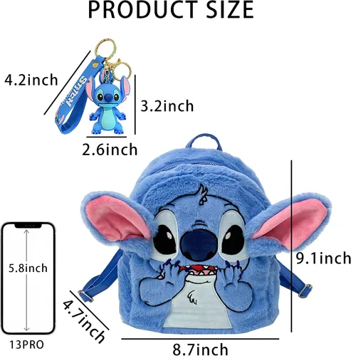 Vista 3 de QOQXQOOH Bonita mochila de felpa pequeña de 11 pulgadas con doble correa para el hombro (juego de 2 piezas), Azul, Lindo