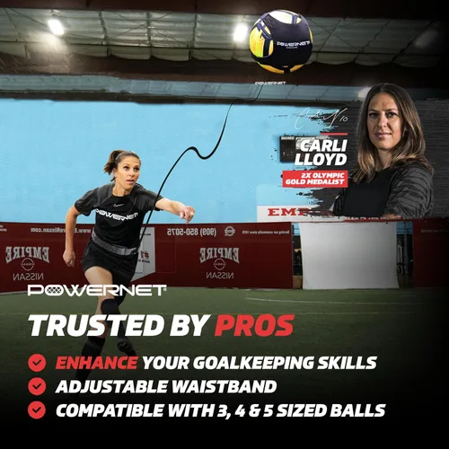 Vista 2 de PowerNet Solo Rebote, entrenador de habilidades de pelota de fútbol ajustable para patear, lanzar y malabarear, equipo de entrenamiento de fútbol