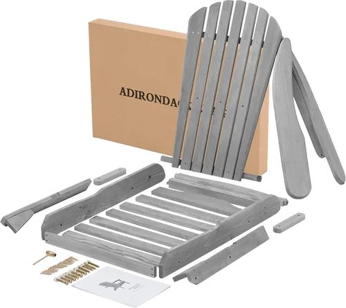 Vista 6 de Juego de 2 sillas Adirondack de madera para exteriores, sillas plegables para jardín, césped, patio, piscina, color gris S4-gris