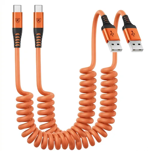 Vista 10 de Cable de carga USB tipo C de carga rápida, [2 paquetes, 3 pies] Cable de carga USB A a tipo C enrollado para automóvil USB-C compatible con iPhone