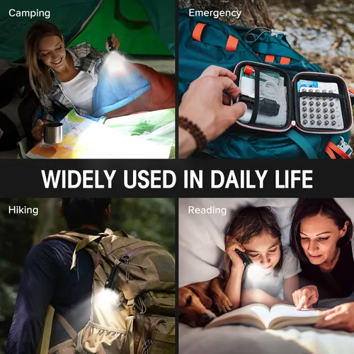 Vista 7 de LETMY Mini linternas recargables con base magnética, paquete de 2 luces brillantes de 3 LED, pequeña linterna EDC con clip para cinturón, 4 modos