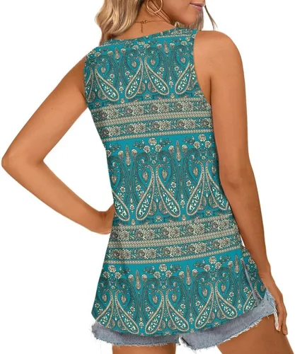 Vista 3 de LONGYUAN - Camisetas sin mangas de verano para mujer con diseño casual y holgado, blusa tipo túnica con cuello en V y aberturas laterales