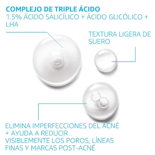Vista 3 de La Roche-Posay Effaclar - Suero de ácido salicílico al 1,5%, tratamiento para el acné para la cara con ácido glicólico y niacinamida, suero