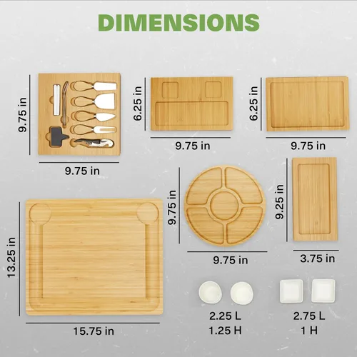 Vista 5 de Dynamic Gear Tabla de charcutería con cajones extraíbles, juego de tablas de queso de bambú expandible con utensilios, cuencos, bandejas