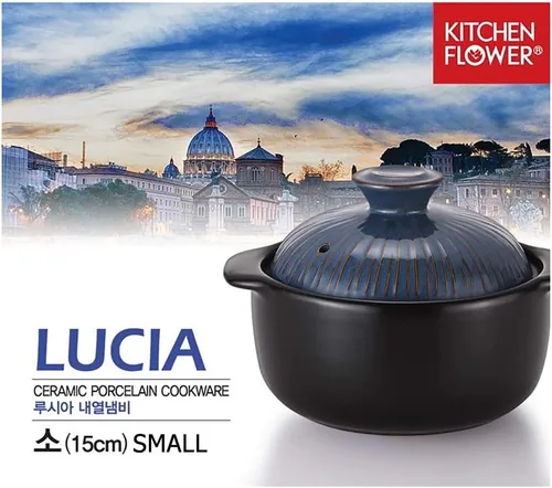 Vista 6 de Kitchen Flower Lucia - Olla caliente de cerámica esmaltada natural (vintage azul, 21.1 fl oz)