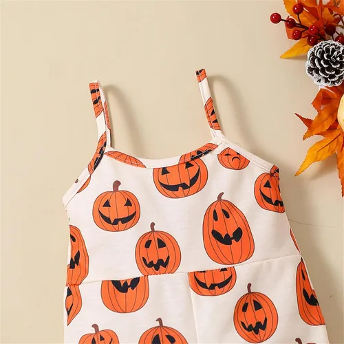 Vista 2 de Mameluco con estampado de calabaza de Halloween para niños pequeños de 0 a 18 meses