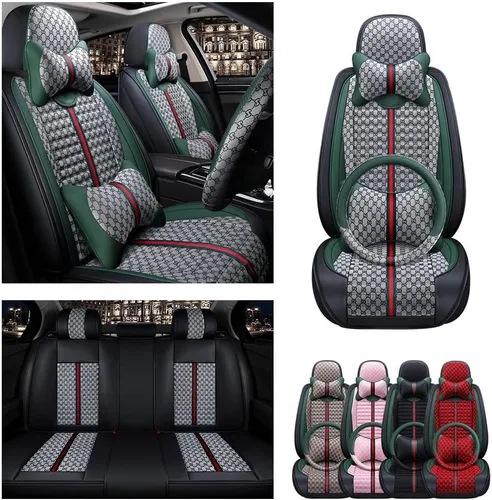 Vista 7 de Aoyade Fundas de asiento de automóvil de 5 asientos, cojín universal de lujo para el 97% de los modelos, juego completo con almohada, asiento de Gris