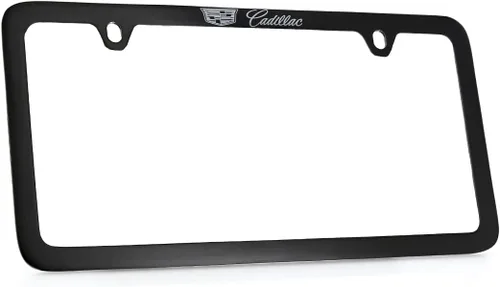 Vista 2 de Cadillac con escudo - Marco de placa de matrícula de metal - Negro recubierto en polvo con cromado expuesto Negro A