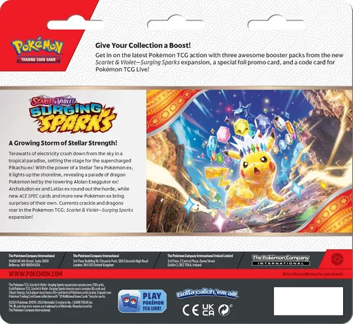 Vista 3 de Pokémon TCG Scarlet & Violet 8 Surging Sparks Three Booster Blister