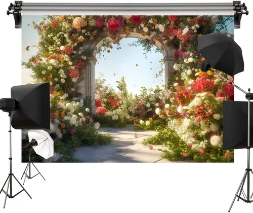 Vista 6 de Kate Telón de fondo de fotos con arco de flores, decoración real, estilo cuentos de hadas, tela impresa para fiesta de cumpleaños de niños, fondo