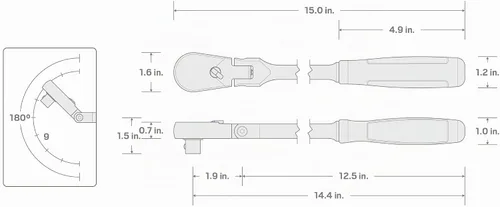 Vista 7 de TEKTON Trinquete de agarre cómodo de larga duración con cabeza flexible de 1/2 pulgada x 14 pulgadas sin liberación rápida SRH22214 Unidad de 1/2