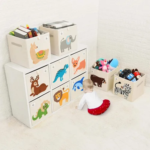 Vista 6 de Contenedores plegables de almacenamiento de animales de tela, caja/cofre/organizador para niños pequeños/niños, guardería, sala de juegos, 13 Alpaca