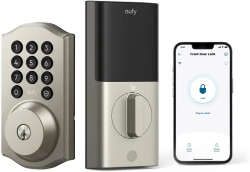 Vista 9 de eufy Security Smart Lock C30, cerradura de puerta de entrada sin llave, cerrojo de seguridad con teclado WiFi integrado para puerta delantera,