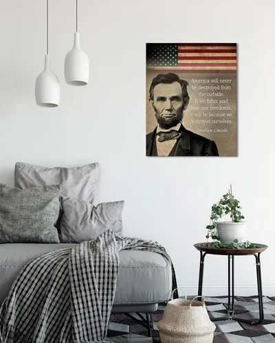 Vista 5 de Govivo Cita Histórica de Abraham Lincoln - Arte Decorativo Patriótico del Presidente Americano en la Pared - obra de arte sin marco impresa en lienzo