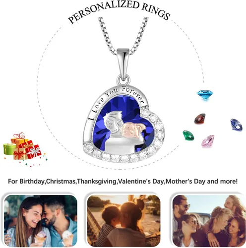 Vista 4 de Collar para padre e hija, regalos de cumpleaños de parte de la hija, collar de plata de ley 925, collar con piedra natal de corazón de amor