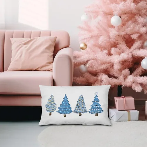 Vista 2 de KEUSPI Decoración Costera de Navidad - Fundas de almohada azules con árbol de Navidad de 12 x 20 pulgadas, fundas de almohada de Navidad